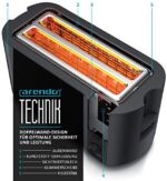 Arendo, Edelstahl Toaster Langschlitz 4 Scheiben, Defrost Funktion, wärmeisolierendes Gehäuse, mit integrierten Brötchenaufsatz, Krümelschublade, Display mit Restzeitanzeige – Bild 3