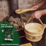 NORDHOLZ® Sauna Eimer mit Kelle aus 100% nordischer Fichte, Hochwertiges Sauna Zubehör, Einsatz, Hanftrageseil & Gratis E Book, Wellness Aufguss Komplett Paket, Saunaeimer Set – Bild 5