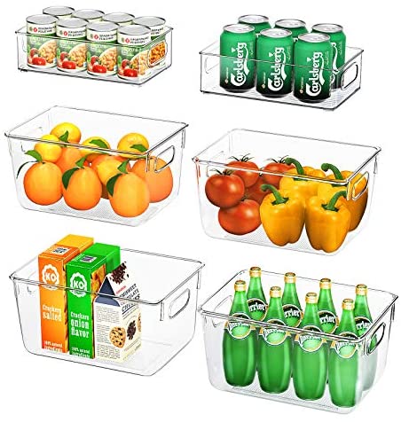 FINEW Kühlschrank Organizer Set, Hochwertig Speisekammer Vorratsbehälter mit Griff, Durchsichtig Aufbewahrungsbox Organizer, ideal für Küchen, Kühlschrank, Schränke, BPA Frei