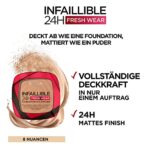 L'Oréal Paris Wasserfestes Puder Make-up mit hoher Deckkraft, Deckendes Kompaktpuder mit mattem Finish und 24h Halt, Infaillible 24H Fresh Wear Foundation Powder – Bild 2