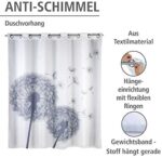 WENKO Anti Schimmel Duschvorhang Astera Flex, Textil Vorhang mit Antischimmel Effekt, grosse integrierte Ringe zur Befestigung an der Duschstange, waschbar, wasserabweisend, 180 x 200 cm – Bild 2
