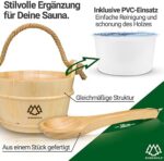 NORDHOLZ® Sauna Eimer mit Kelle aus 100% nordischer Fichte, Hochwertiges Sauna Zubehör, Einsatz, Hanftrageseil & Gratis E Book, Wellness Aufguss Komplett Paket, Saunaeimer Set – Bild 3