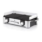 WMF Lono Master-Grill, Elektrogrill, 50 x 28 cm, Tischgrill elektro mit Windschutz und Auffangschale, Outdoorzertifiziert für Barbecue, 2 getrennt regulierbare Grillflächen, 2400 W, edelstahl matt