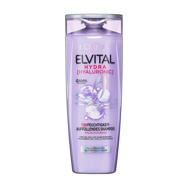 L'Oréal Paris Elvital feuchtigkeitsspendendes Shampoo für glänzendes und gesundes Haar, Mit Hyaluron für einen Feuchtigkeitsboost, Hydra Hyaluronic, 300 ml