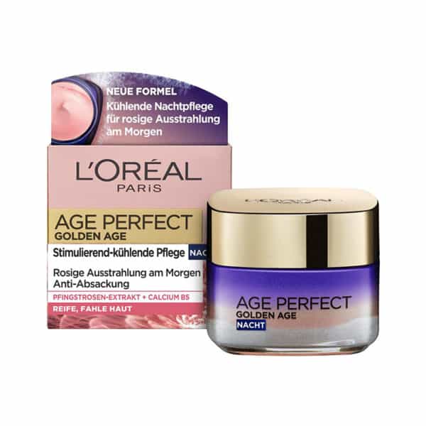 L'Oréal Paris Nachtpflege, Age Perfect Golden Age, Anti Aging Gesichtspflege, Festigung und Glanz, Für reife und fahle Haut, Mit Pfingstrosen Extrakt, 50 ml