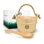 NORDHOLZ® Sauna Eimer mit Kelle aus 100% nordischer Fichte, Hochwertiges Sauna Zubehör, Einsatz, Hanftrageseil & Gratis E Book, Wellness Aufguss Komplett Paket, Saunaeimer Set