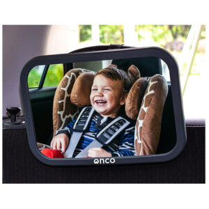 Onco 360° Baby Autospiegel, 100% Bruchsicherer Rücksitzspiegel für eine Sichere Fahrt, Baby Erstausstattung & Auto Zubehör, Anpassbar, Geeignet für allerlei Kopfstützen