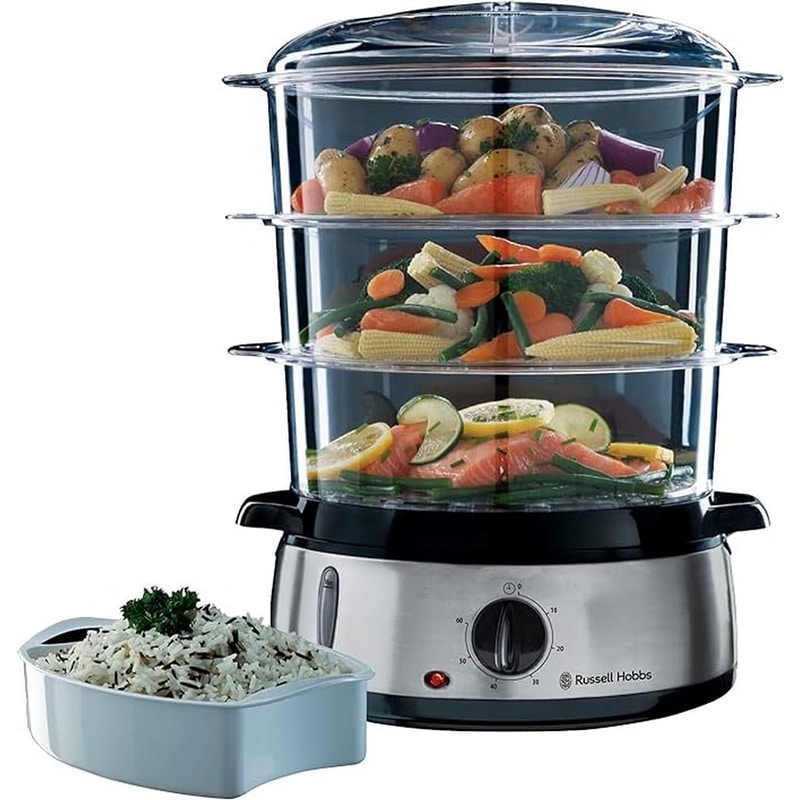 Russell Hobbs Dampfgarer 9 L – mit Reisschale, Eierhalter & Timer, BPA-frei