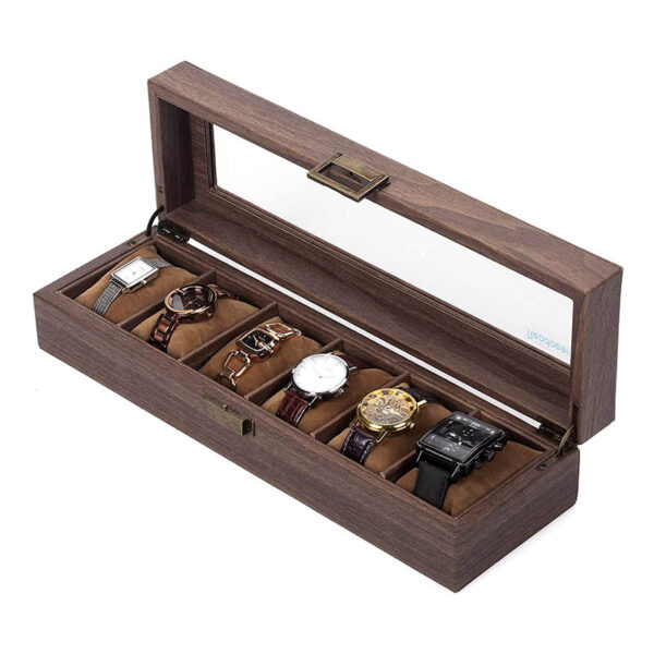 Uhrenaufbewahrungsbox | Uhrenschachtel | Uhrenschatulle | Uhrenbox | Watch Box mit Echtglass für 6 Uhren