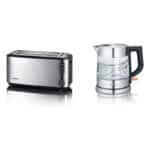 SEVERIN Automatik-Langschlitztoaster, Toaster mit Brötchenaufsatz, hochwertiger Edelstahl Toaster mit grossen Röstkammern und 1400 W Leistung