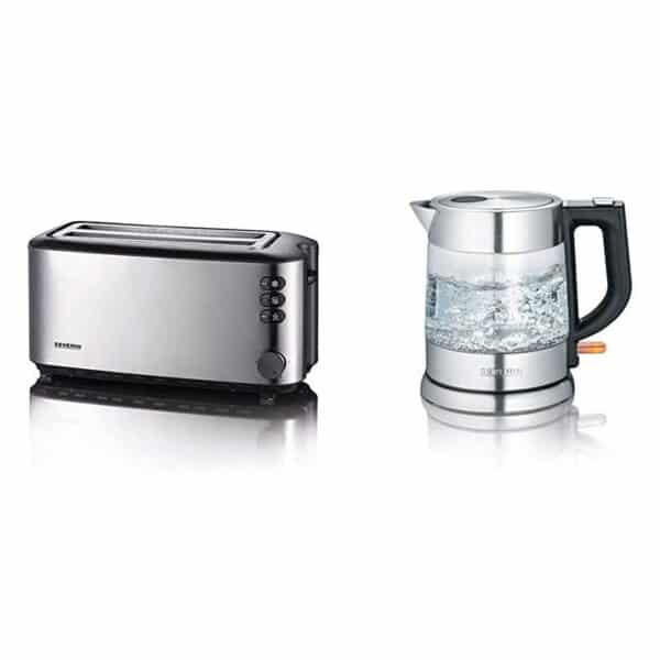 SEVERIN Automatik-Langschlitztoaster, Toaster mit Brötchenaufsatz, hochwertiger Edelstahl Toaster mit grossen Röstkammern und 1400 W Leistung