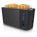 Arendo, Edelstahl Toaster Langschlitz 4 Scheiben, Defrost Funktion, wärmeisolierendes Gehäuse, mit integrierten Brötchenaufsatz, Krümelschublade, Display mit Restzeitanzeige