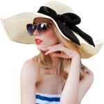 Tencoz Sonnenhut Damen, Strohhut Damen Faltbarer Floppy-Strohhut mit Breite Krempe und Schleife, Summer Beach Outdoor Hut UV Schutz UPF 50 – Bild 6