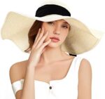 Tencoz Sonnenhut Damen, Strohhut Damen Faltbarer Floppy-Strohhut mit Breite Krempe und Schleife, Summer Beach Outdoor Hut UV Schutz UPF 50 – Bild 5