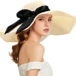 Tencoz Sonnenhut Damen, Strohhut Damen Faltbarer Floppy-Strohhut mit Breite Krempe und Schleife, Summer Beach Outdoor Hut UV Schutz UPF 50
