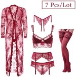 Ningsige Frauen Push-up-BHS Set Spitze BH und Unterhose und Strumpfband und Strumpf 4 Stücke – Bild 6