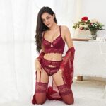 Ningsige Frauen Push-up-BHS Set Spitze BH und Unterhose und Strumpfband und Strumpf 4 Stücke – Bild 2