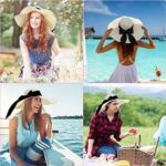 Tencoz Sonnenhut Damen, Strohhut Damen Faltbarer Floppy-Strohhut mit Breite Krempe und Schleife, Summer Beach Outdoor Hut UV Schutz UPF 50 – Bild 7