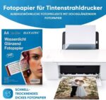 100 Blatt Fotopapier A4 hoch glänzend tintenstrahldrucker fotopapier Fotokarten Photokarten Sofort Trocken Wasserfest Hochweiss fotoblätter – Bild 2