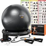 Gymnastikball, Pilates Ball, Sitzball Büro - 55cm / 65cm / 75cm Geburtsball für Schwangerschaft, Balance, Yoga & Fitness. Berstsicher Pezziball Mit Widerstandsbänder, Stabilitätsbasis, Poster & Pumpe