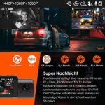 VANTRUE N4 3 Lens Dashcam 1440P + Dual 1080P Kamera Auto, 4K 3840x 2160P vorne, Infrarot-Cut Nachtsicht, 24/7 Parkmodus, WDR 2.45 Zoll IPS, Hitzebeständig Superkondensator Dash Cam G Sensor Max 512GB – Bild 3