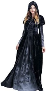 OIOYLEY Damen Hexen Kostüm,Zombie Kostüm Damen Langarm Vampir Kleid Schwarz Hexen Umhänge Kapuze Halloween ,Vampir Langes Robe Kostüme für Cosplay – Bild 5