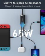 USB C Ladegerät, Baseus 65W PD GaN III, USB C Netzteil 4-Ports [2USB-C + 2USB] PD Ladegerät mit 5ft AC Kabel für MacBook Pro/Air, USB-C Laptop, iPhone 13/12, iPad Pro, Samsung Galaxy S22, S21 – Bild 4