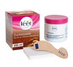 Veet Zuckerpaste mit Arganöl, geeignet zur Haarentfernung am Körper & den Beinen, Holzspatel & Stoffstreifen, Veet Sugaring
