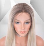VEBONNY Perücken für Damen, Kunsthaar Lace Front Perücke, Realistisch aussehendes Kunsthaar Platin – Bild 4