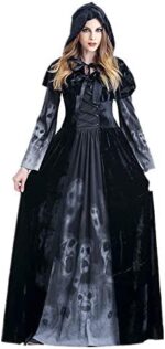 OIOYLEY Damen Hexen Kostüm,Zombie Kostüm Damen Langarm Vampir Kleid Schwarz Hexen Umhänge Kapuze Halloween ,Vampir Langes Robe Kostüme für Cosplay – Bild 6
