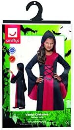 Halloween! Smiffys Kostüm Vamp, Rot und Schwarz, mit Kleid und Kapuze, Schnürdetail – Bild 7