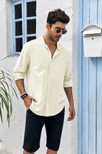 Gemijacka Leinenhemd Herren Hemd Herren Langarm Sommerhemd Herren Regular Fit Freizeithemd – Bild 5