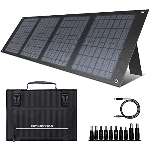 Powkey Solarpanel Faltbar-Solarmodul für Tragbare Powerstation R100 mit handyladung - 40W Solarladegerät mit USB Anschluss,für Camping und Garten