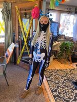 IDGREATIM Damen Halloween Jumpsuit Kostüm 3D Print Langarm Skinny Skeleton Catsuit Cosplay Overall Body – Bild 4