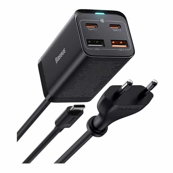USB C Ladegerät, Baseus 65W PD GaN III, USB C Netzteil 4-Ports [2USB-C + 2USB] PD Ladegerät mit 5ft AC Kabel für MacBook Pro/Air, USB-C Laptop, iPhone 13/12, iPad Pro, Samsung Galaxy S22, S21
