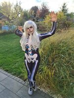 IDGREATIM Damen Halloween Jumpsuit Kostüm 3D Print Langarm Skinny Skeleton Catsuit Cosplay Overall Body – Bild 5