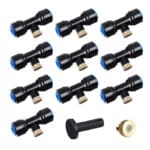 HUAZIZ 21 Stücke T-Stück Wasserrohr Verbinder mit Messing Nebeldüsen Bewässerungssystem Sprayer Sprinkler Sprühdüse T-Steckverbinder Kühlsystem Outdoor Misting System Zubehör