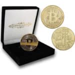 PfX Goldene Bitcoin-Etherum-Solana Sammlermünze 24K vergoldet mit Etui