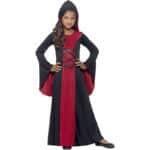 Halloween! Smiffys Kostüm Vamp, Rot und Schwarz, mit Kleid und Kapuze, Schnürdetail