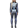 IDGREATIM Damen Halloween Jumpsuit Kostüm 3D Print Langarm Skinny Skeleton Catsuit Cosplay Overall Body