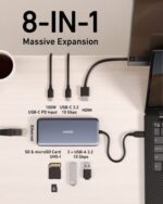 Anker 555 USB C Hub (8 in 1) PowerExpand USB C Adapter, 100W Power Delivery, 4K 60Hz HDMI, 10Gbps USB-C & 2 USB A Datenports, Ethernet Port, microSD & SD Speicherkartenleser, für MacBook Pro und mehr – Bild 2