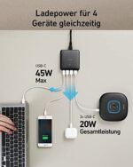Anker PowerPort Atom III Slim USB-C Ladegerät, 65W 4-Port PIQ 3.0 & GaN Netzteil mit 45W USB-C Eingang, für MacBook, USB C Laptops, iPad Pro, iPhone, Galaxy, Pixel und mehr – Bild 2