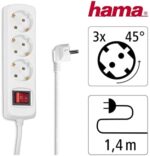 Hama Steckdosenleiste (Mehrfachsteckdose mit Save Energy-Schalter zum Stromsparen, Steckplätze 45 Grad gedreht, Kabel 1,4m, GS geprüft, Mehrfachstecker für Home Office) – Bild 2