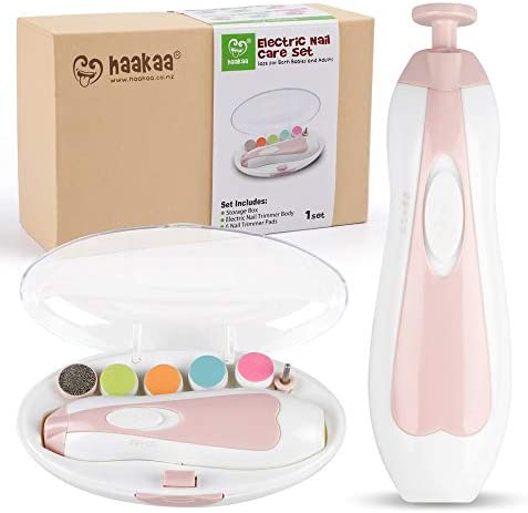 Haakaa Elektrischer Baby-Nagelknipser, Baby-Nagelfeilen-Set mit 6 Maniküren und LED-Licht für Neugeborene, Kleinkinder oder Erwachsene
