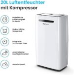 Pro Breeze Luftentfeuchter 20L in 24h Entfeuchtungsleistung - Raumgrösse ca. 195m³ (~30 m²) - mit 4 Betriebsarten, Digitalanzeige, Ablaufschlauch, Wäschetrocknung, Timer - Gegen Feuchtigkeit, Schimmel – Bild 2