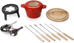 Virklyee Fondue Set Keramik Cheese Gusseisen Von 6 Gabeln Käse Fondue Set Schokoladen Fondue DIY Fondue Set Keramiktopf aus Gusseisen mit Brenner Käse Schokolade Brot Früchte Gemüse – Bild 7