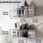 KINCMAX Duschablage ohne Bohren aus Edelstahl - 2er Set - Regal Selbstklebend für das Badezimmer & Küche - Schampoo Halterung, Duschkorb, Duschregal mit Haken – Bild 7