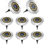 GREPRO Solar Bodenleuchten 8 Stück, 12 LEDS Solarlampen für Aussen, Gartenleuchte Solar IP65 Wasserdicht Warmweiss Led Gartenleuchten Solar für Rasen/Auffahrt/Gehweg/Patio/Garden Solarleuchte