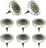 GREPRO Solar Bodenleuchten 8 Stück, 12 LEDS Solarlampen für Aussen, Gartenleuchte Solar IP65 Wasserdicht Warmweiss Led Gartenleuchten Solar für Rasen/Auffahrt/Gehweg/Patio/Garden Solarleuchte