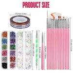 Nail Art Pinsel Set, FANDAMEI 15 Stücke Nagel Pinsel  5 Stücke Dotted Pen, 10 Rolle Streifenband Nägel, Strasssteine Nägel, Ultra Dünn Nagel Pailletten für Nagelkunst Maniküre Set – Bild 7